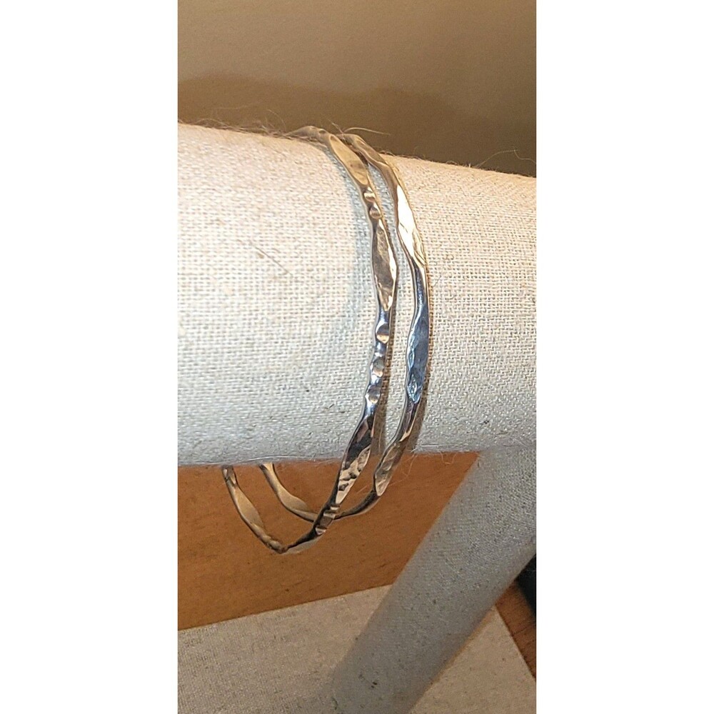 Pair of (2) twisted/ hammered bangle bracelets solid 925 Sterling Silver Stacked
